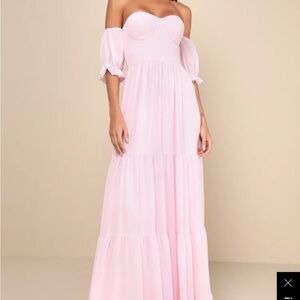 Pink Off-Shoulder Maxi Dress